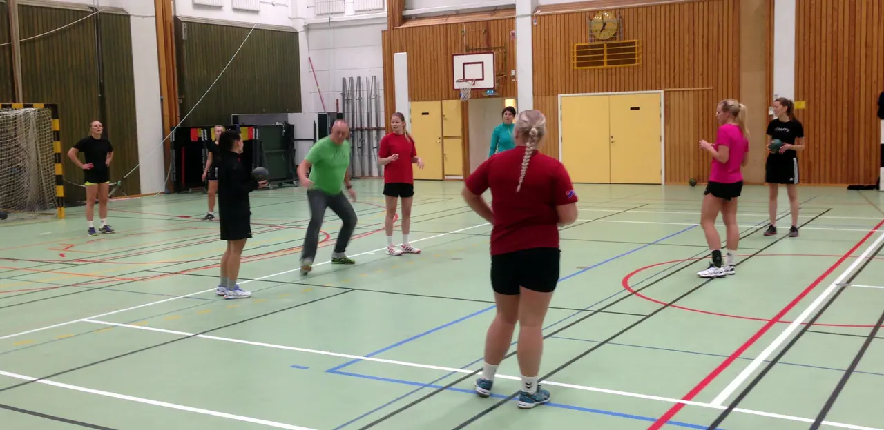 Bild från onsdagens träning i Lindeborgs Sporthall där 12 spelare under ledning av Bigge Stamer tränade.