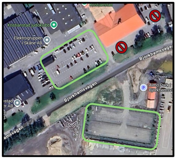 Parkering tillåten inom gröna områden