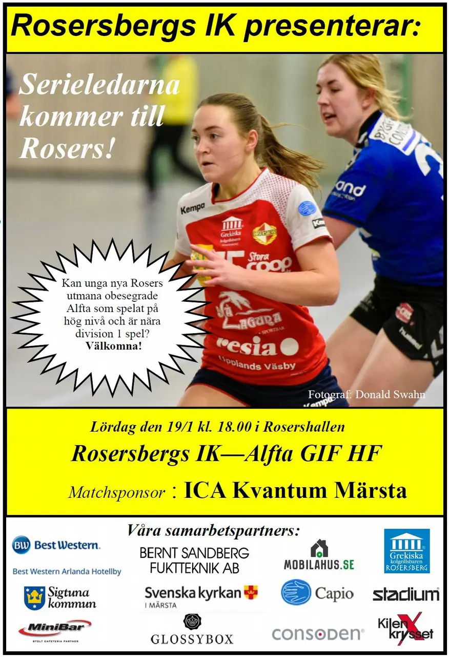 Rosersbergs IKs damer möter seriens bästa lag på lördag kl 18.00.