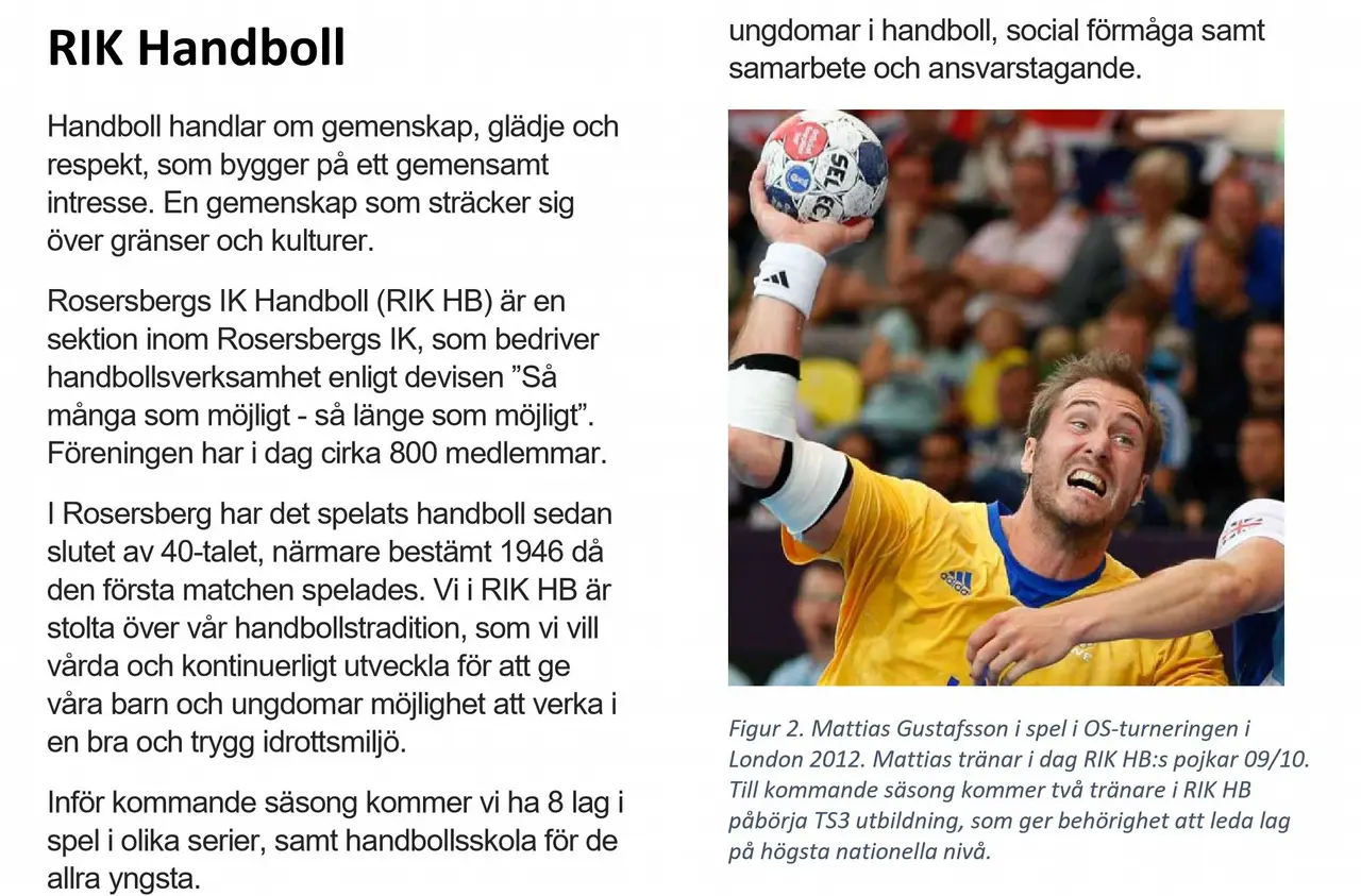 Bild från sponsorbroschyer där RIK Handboll presenteras.