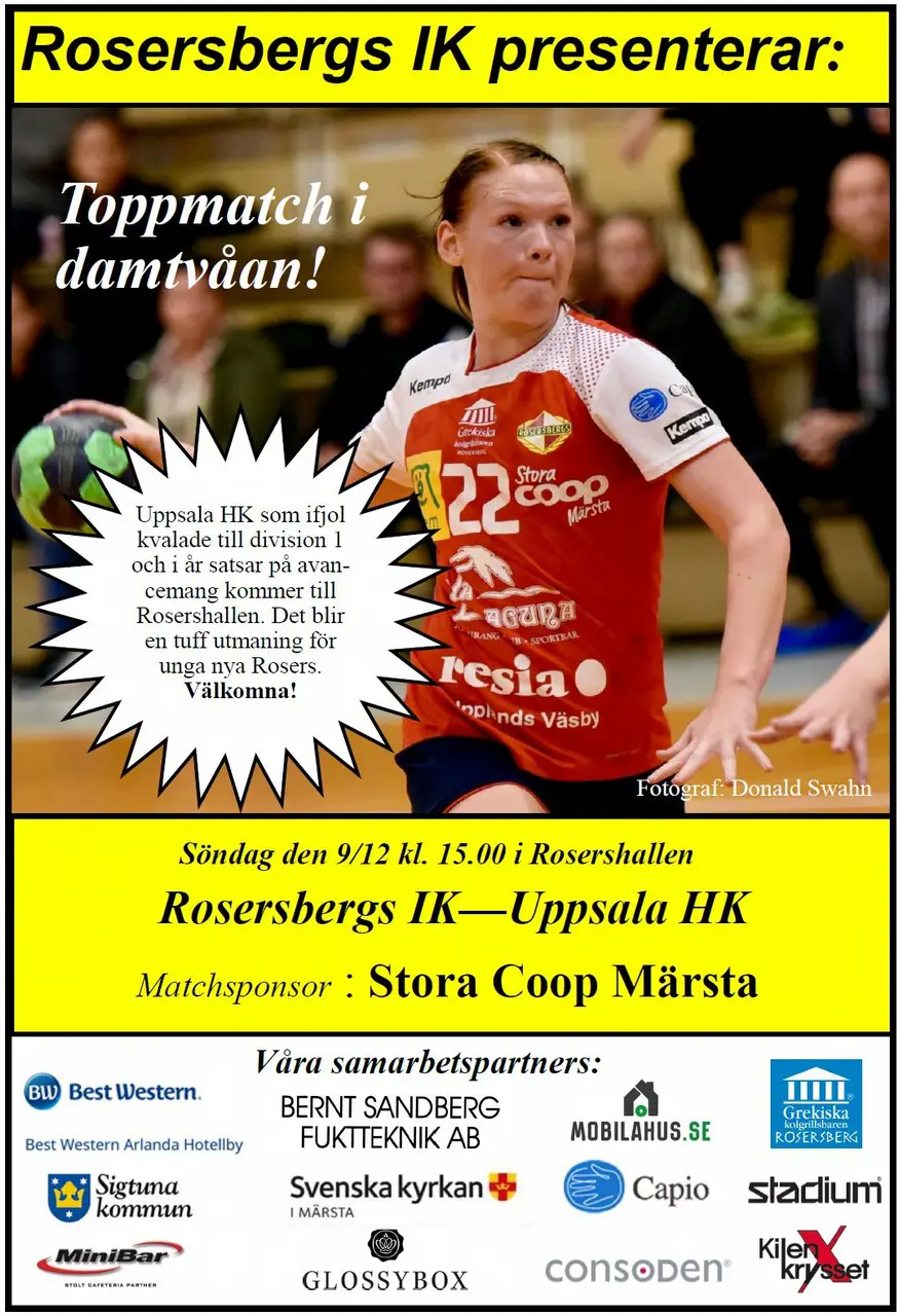 Toppmatch i damtvåan på söndag kl 15.00 Rosershallen.