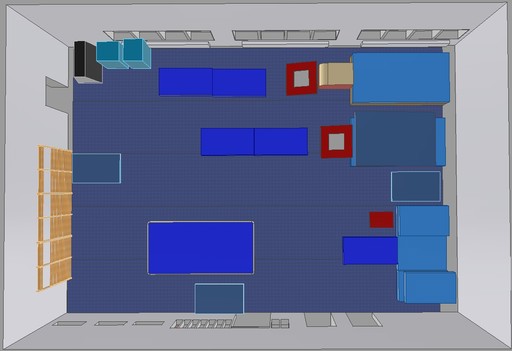 Modell som visar hur vi planerar att "möblera" i matsalen