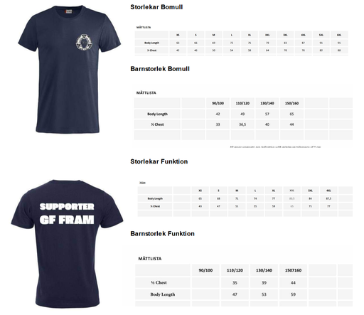 GF Fram supportertröja - storlekar