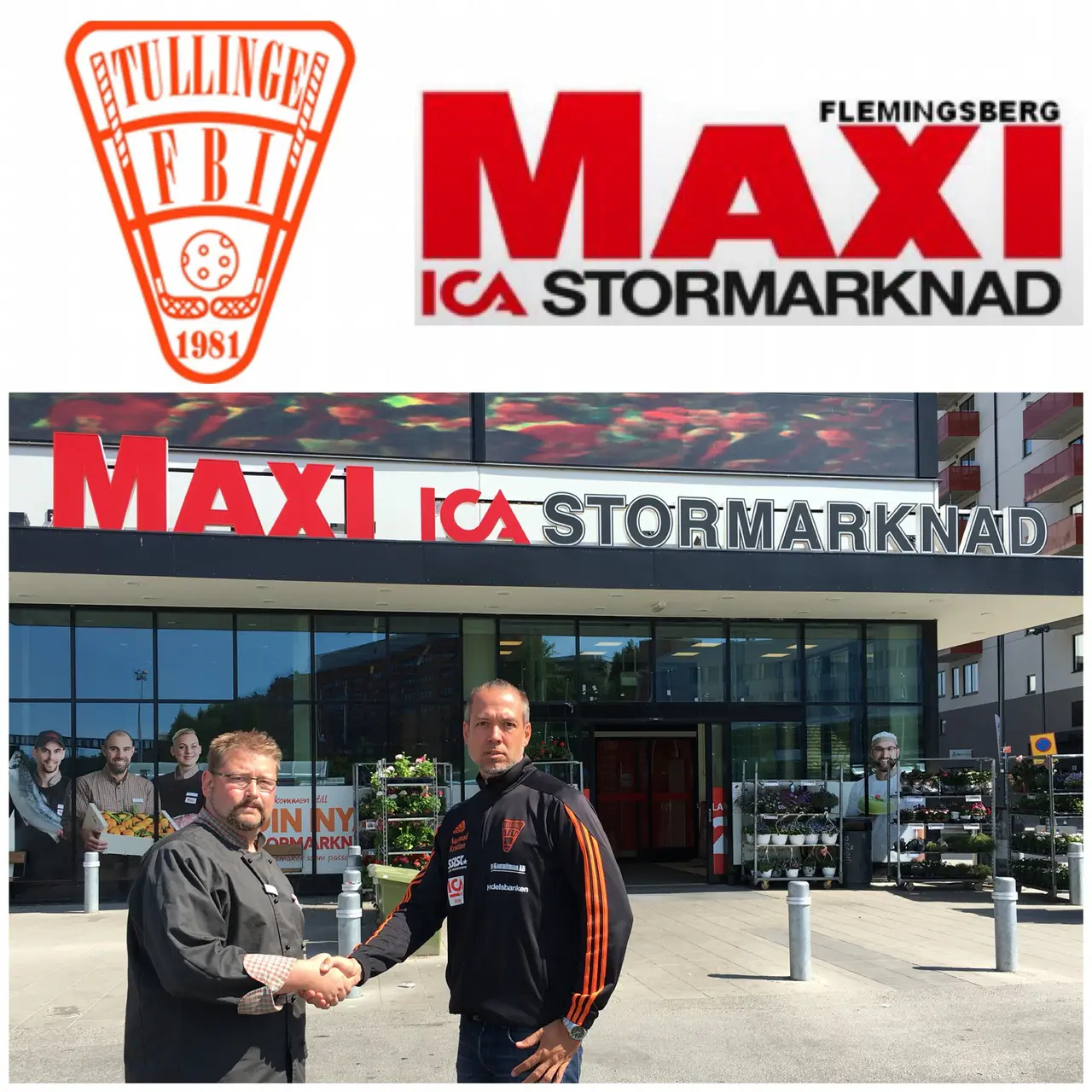 Henric Rydberg(butikschef) och Kristian Martin(marknadsansvarig) utanför Fleminghallen
