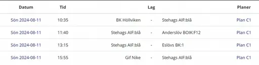 Matcher för Stehags AIF:BLÅ och Stehags AIF:VIT