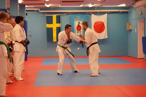 Gradering vid Söråkers Kyokushin karate. Examinator: Shihan Håkan Nygren