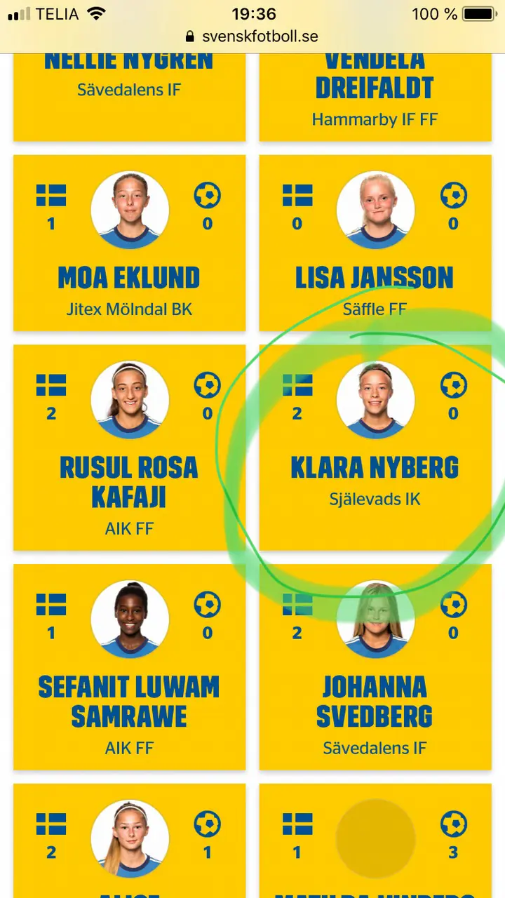 Klara Nyberg uttagen till dubbelmötena mot Finland.
