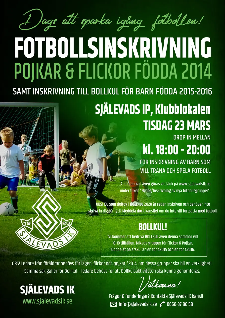 Snart dags för årets inskrivning för F/P14 samt Bollkul för F/P 2015-2016.