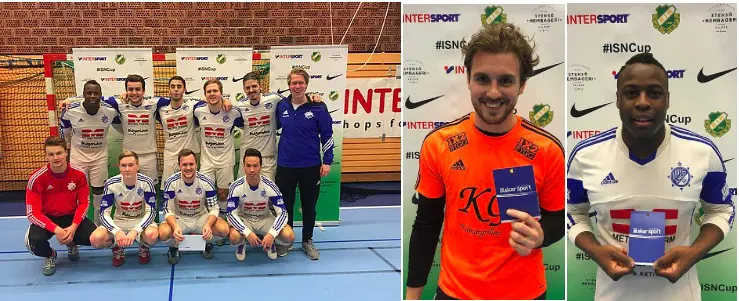 Vinnarlaget Ängö BK samt bästa målvakt Vedran Bajramovic (Nickebo) och utespelare André Camillo (Ängö)