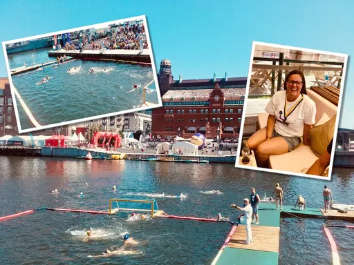Bild 1: Julia Lindgren, Amanda Jobs, Sara Junevik, Elin Svärd. Bild 2: SM guld till Sara på 50 m fjäril. Bild 3: Elias Persson. Bild 4: Anna Söderlund och vattenpololaget. 