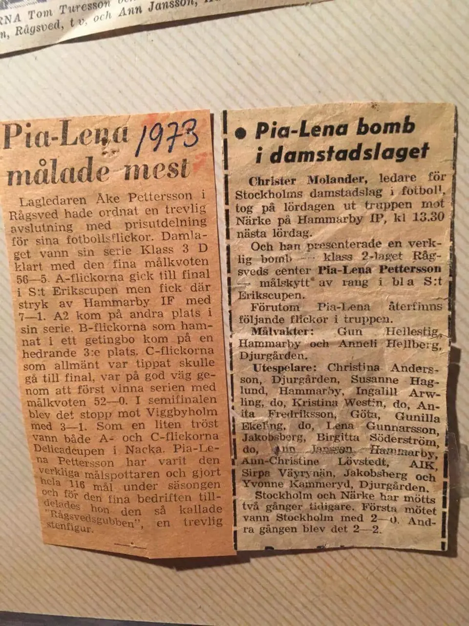 Tidningsurklipp från 1973.