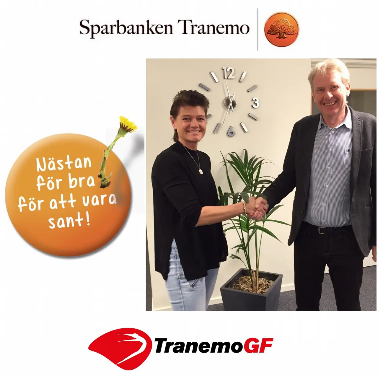 Ann-Sofie Sandquist, barn- och ungdomsansvarig TGF, tillsammans med K-G Magnusson, VD Sparbanken Tranemo