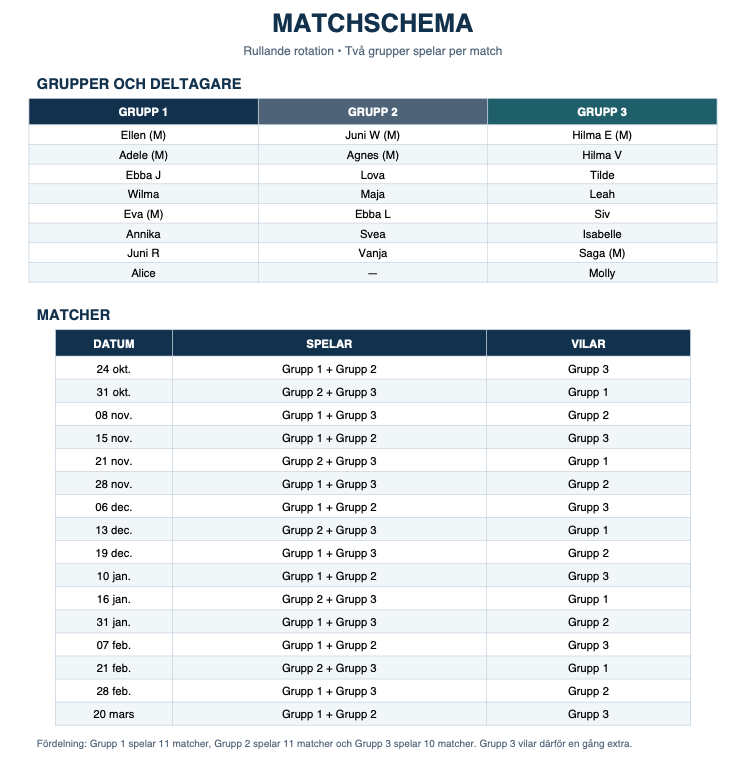 Grupper och matchscema