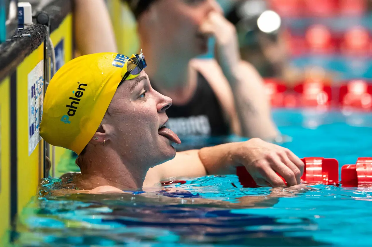 Sarah efter finalen på 100 m frisim