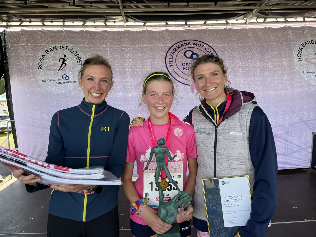 Rebecka, Matilda och Sofia tog hem lagpriset i Rosa Bandet-loppet. Foto: Janne Åkerblom