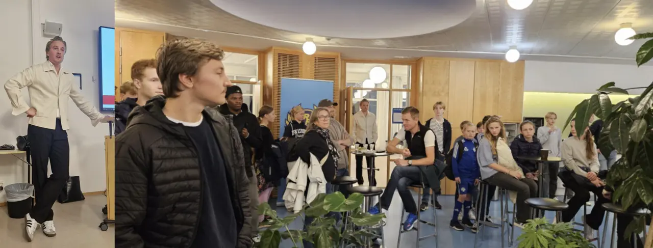 Fredrik Samuel och ett stort gäng åhörare. Foto: Jessica Falkman