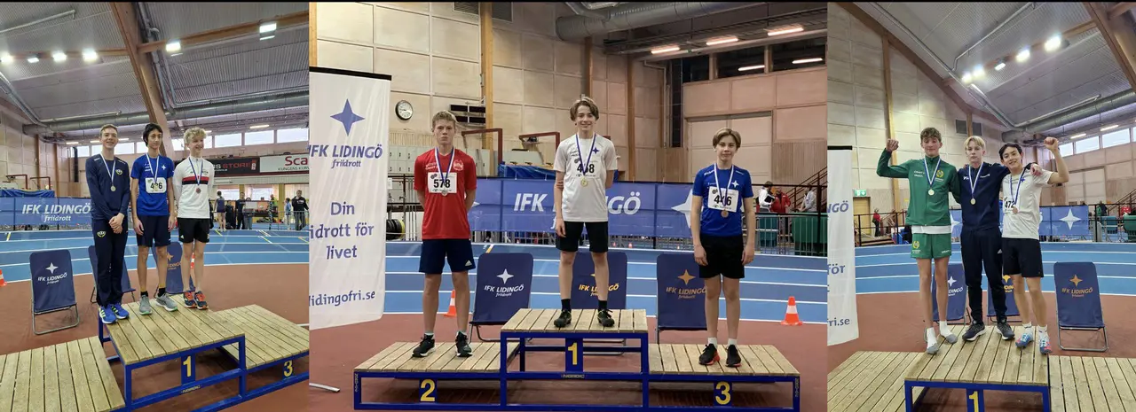 Två sprintiga prispallsbesökande IFKare var Alex Lundgren och Hugo Jansson. I mitten 1000-segraren Luca Garavini. Foto: Jessica Falkman/Serena Nobili