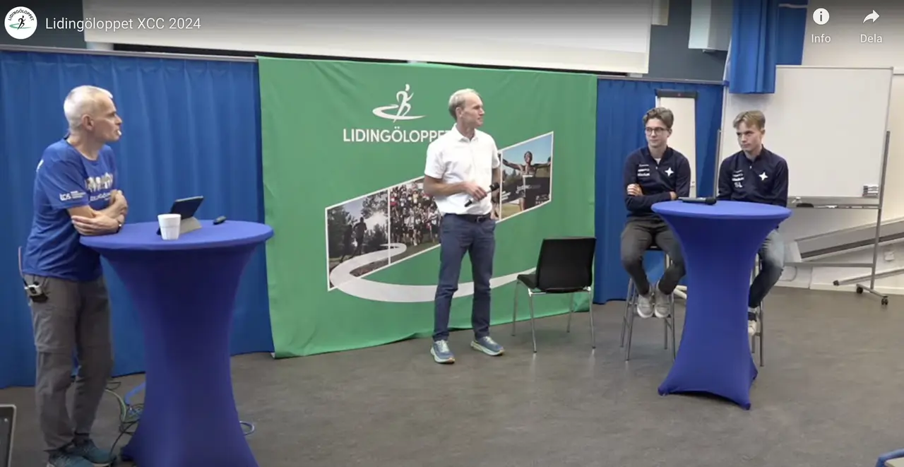 Lorenzo, Daniel, Kalle och Sebbe på scenen under XCC. Foto. Lidingöloppet