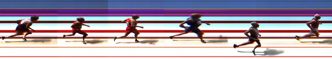 Målfotot i M75-finalen på 400m. Anthony Treacher var tvåa i mål.