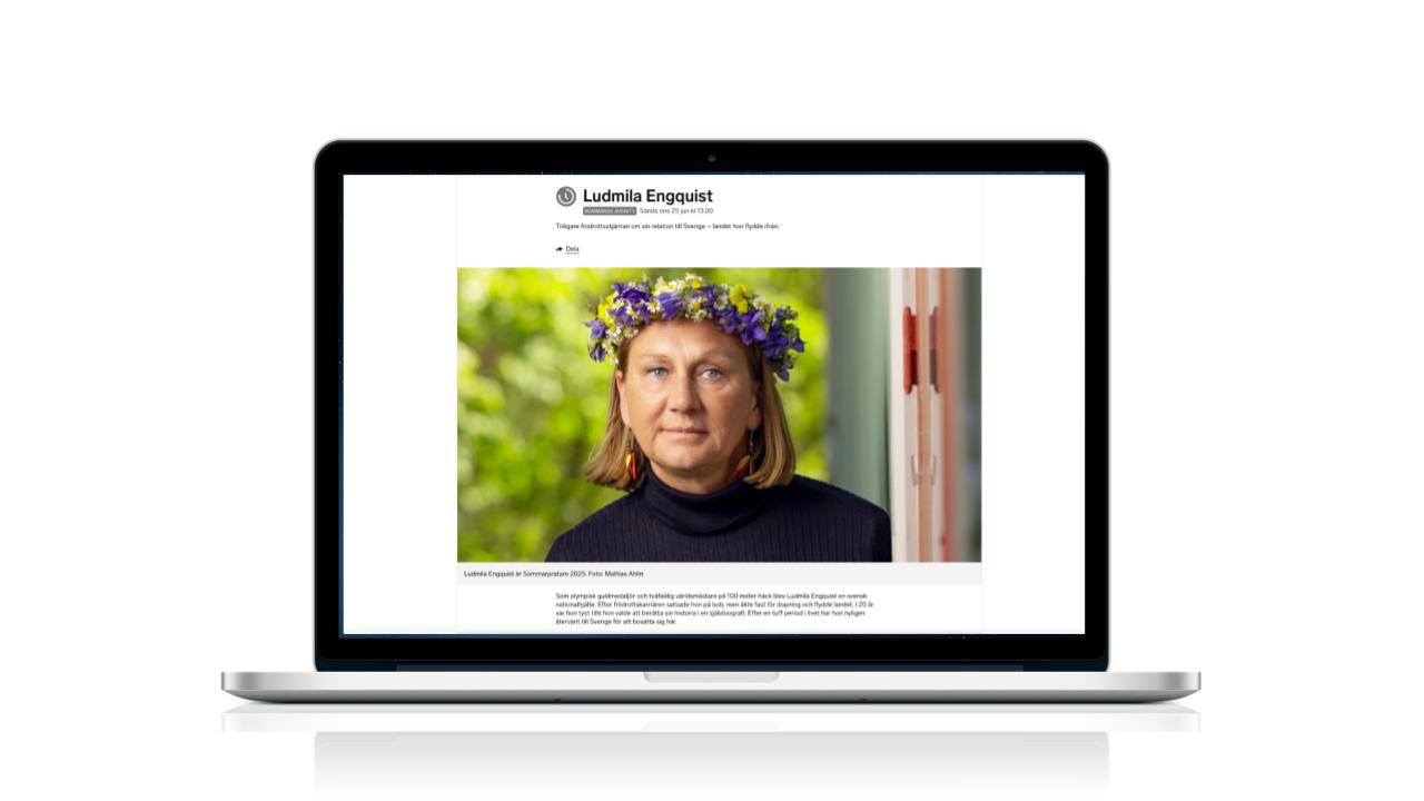Sommarprataren Ludmila Engquist. Skärmbild från Sveriges Radios webbplats.