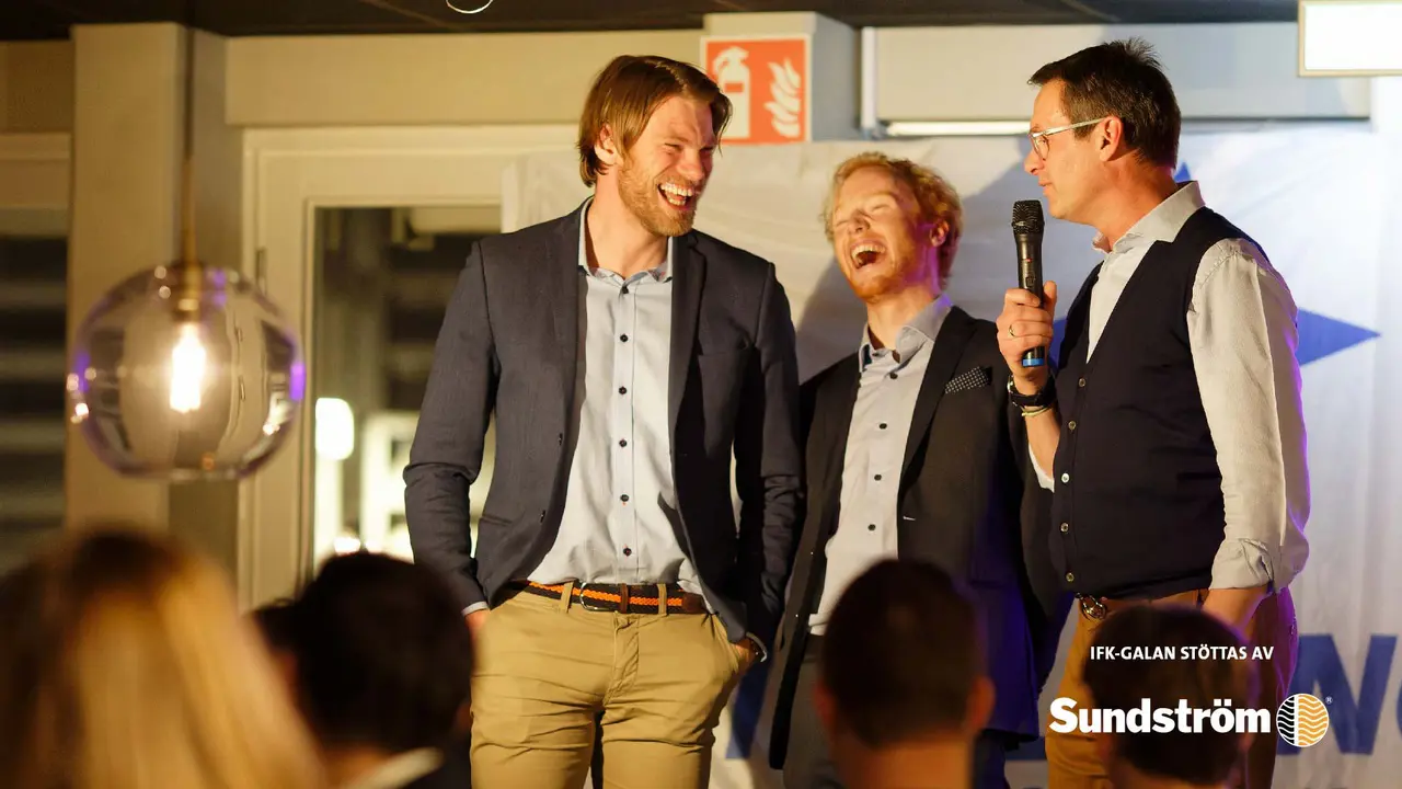 Adam Lindhe, Olof Silvander och Mikkel Mördrup var tre av förra IFK-galans besökare. Foto: Christer Klinth