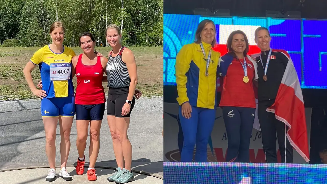 Silver-Lena Björk tillsammans med guldmedaljören Barbara Lewin och bronsmedaljören Andrea Diener