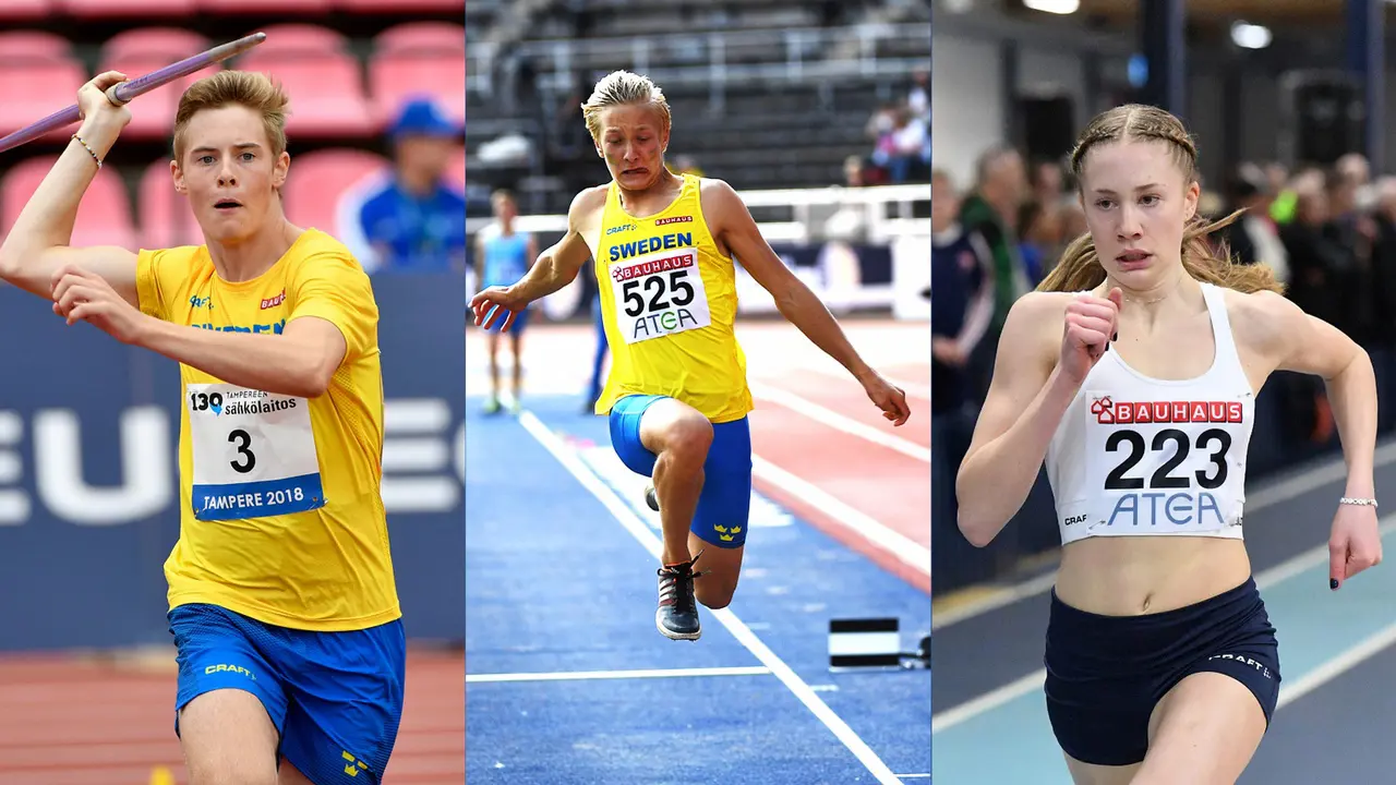 Robin Isaksson springer 400m, David Århammar hoppar tresteg och Nike Isaksson springer 400m. Foto DECA Text & Bild
