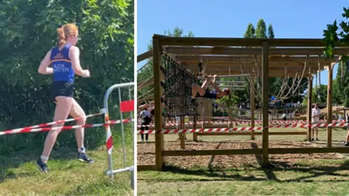 Alica Larsten på väg mot fjärdeplatsen i RM i hinderbanelöpning