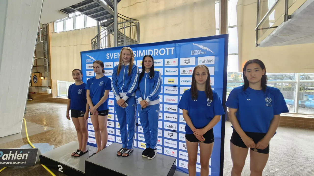 Elna och Maja högst upp på prispallen efter damer höga hopp synchro