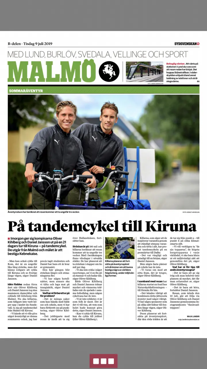 Reportage i Sydsvenskan Tisdag den 9 juli, 2019. TV4 filmar avresan Onsdag den 10 juli kl 09:30