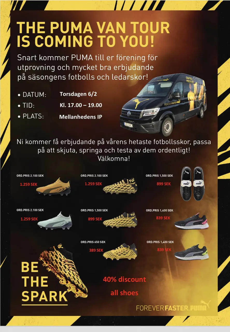 Puma Tour Van på Mellanhedens IP Torsdag den 6:e februari kl 17-19