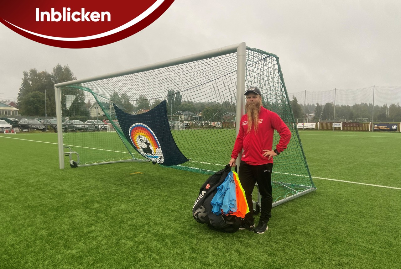 Jim Nilsson är tränare för flickor födda 2015 och pojkar födda 2018 i Piteå IF FF. Foto: Emma Thall